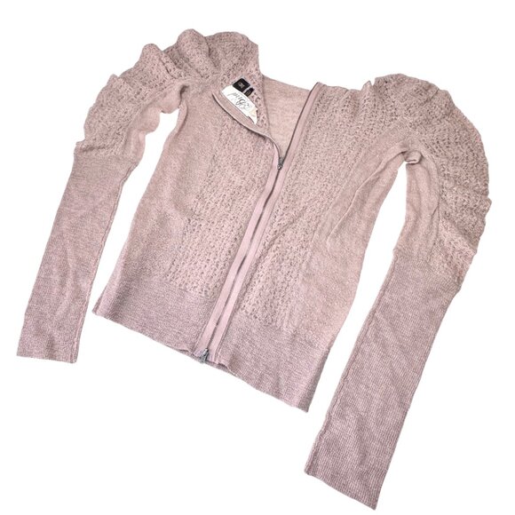 NWOT Bird by Juicy Couture Alpaca Sweater Sz M Puff Sleeve Zip Back Coquette - Picture 7 of 11